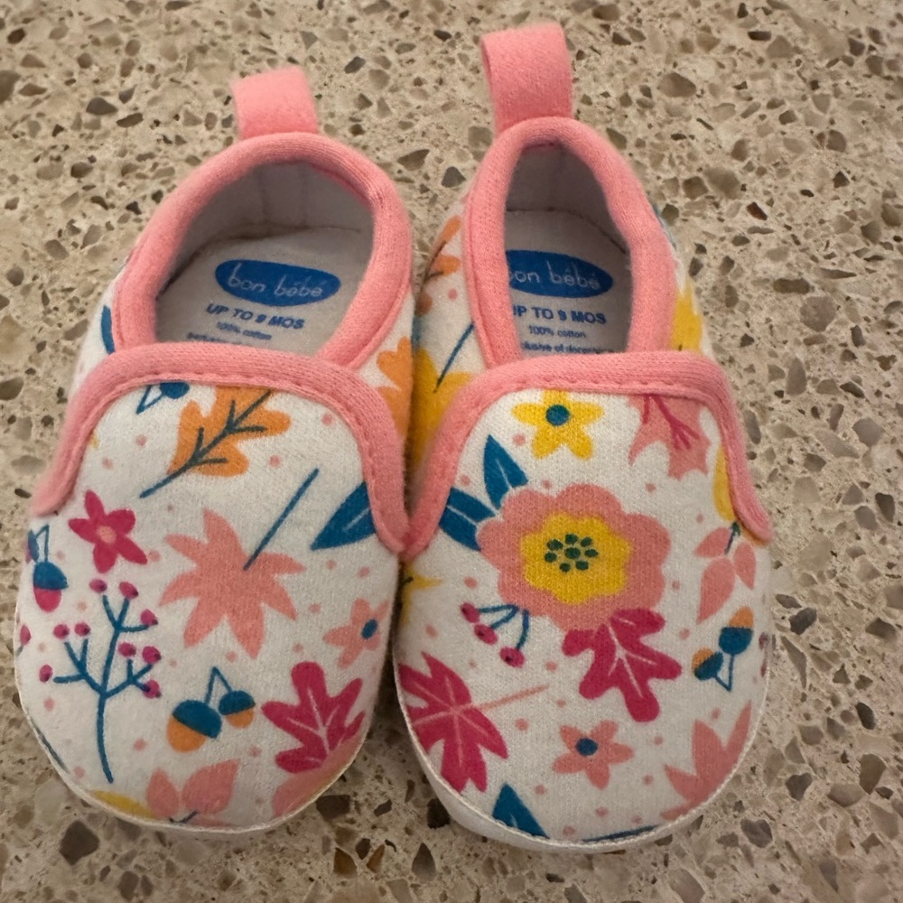 Bon Bebe Floral Baby Shoes - Pink and Blue